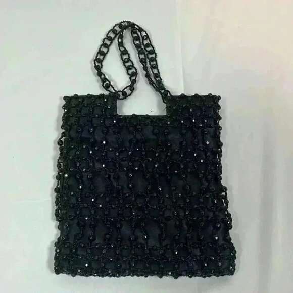 GIORGIO‎ BEVERLY HILLS BLACK BEADED SATIN LINED EVENING BAG WITH SNAP CLOSURE - Picture 2 of 5